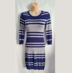Womens French Connection Navy Blue Gray 3/4 Sleeve Stretch Sweater Dress Size 2